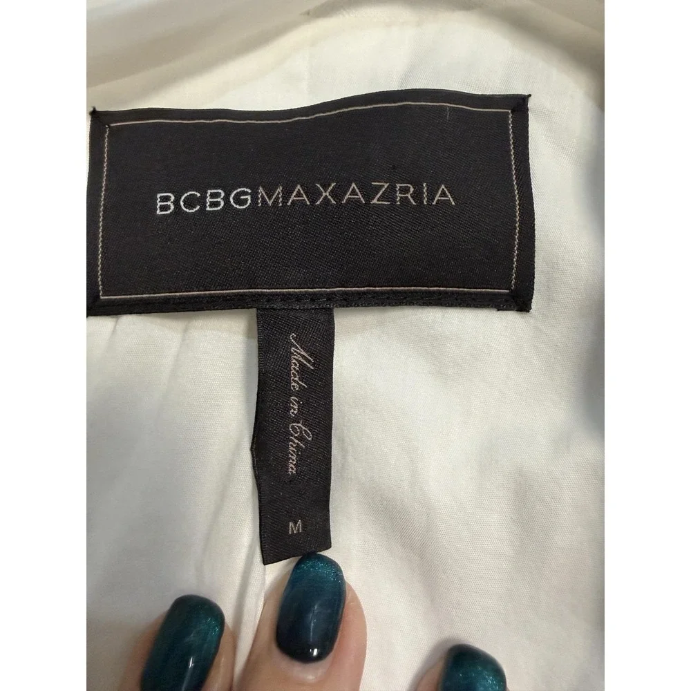 BCBGMAXAZRIA Blazer Womens M White Cropped Open Front Lined Jacket Career